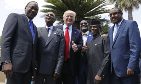 Donald Trump poses with African leaders in Taormina, Italy, on Saturday.