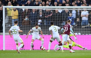 Luke Ayling clears off the line for Leeds.