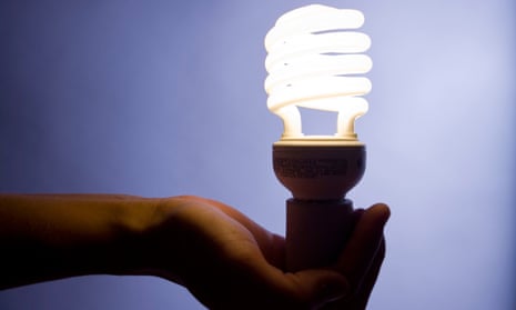 Hand holding an  energy efficient compact fluorescent lightbulb