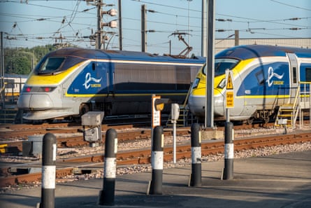 Eurostar trains parked at the Temple Mills maintenance depot in Stratford, east London.