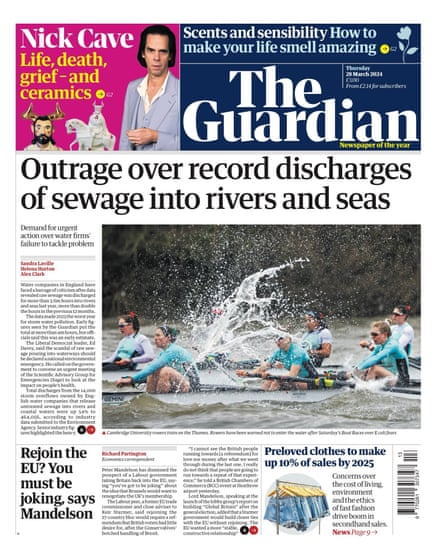 Guardian front page, Thursday 28 March 2024