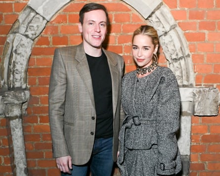 McQueen’s creative director, Seán McGirr, and the actor Emilia Clarke backstage at the show.