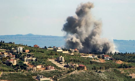 Smoke rises after an Israeli airstrike on the southern Lebanese village of Khiam, near the Israeli border, on Monday
