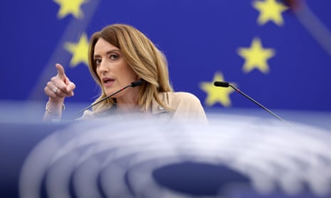FRANCE-EU-PARLIAMENTEuropean Parliament President Roberta Metsola takes part in a voting session to elect the new President of the European Parliament during the first plenary session of the newly-elected European Assembly in Strasbourg, eastern France, on July 16, 2024. (Photo by FREDERICK FLORIN / AFP) (Photo by FREDERICK FLORIN/AFP via Getty Images)