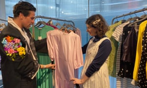 Patrick Duffy, one of the organisers of the London fashion week clothes swap, presents the wares.