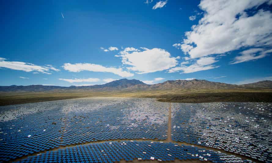 Solar panels at the Ivanpah Solar Electric Generating System in the Mojave Desert near Primm, Nevada.