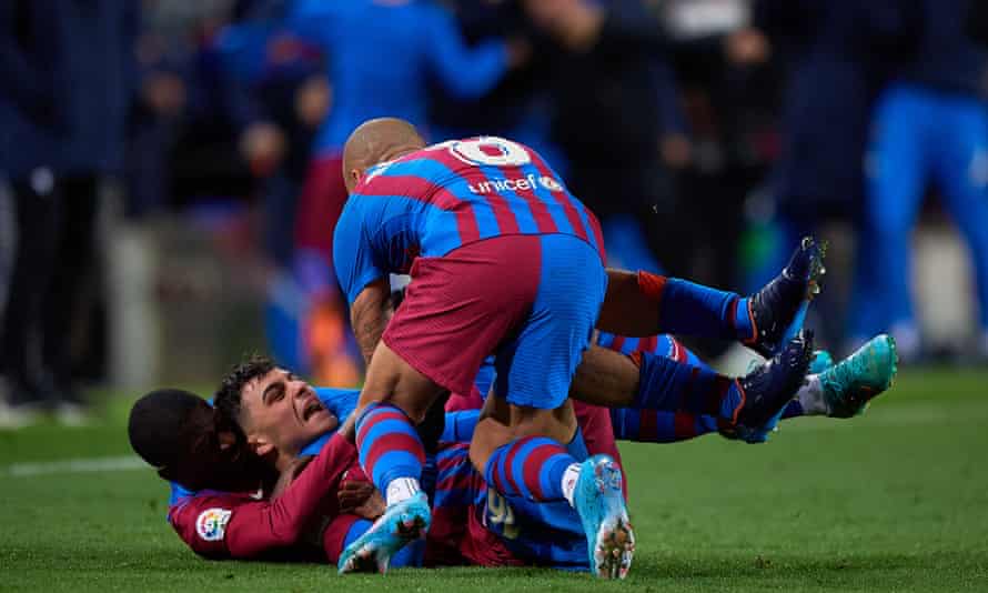 'Teammates piled on top of Pedri, Dani Alves using his body as bongo drums'.
