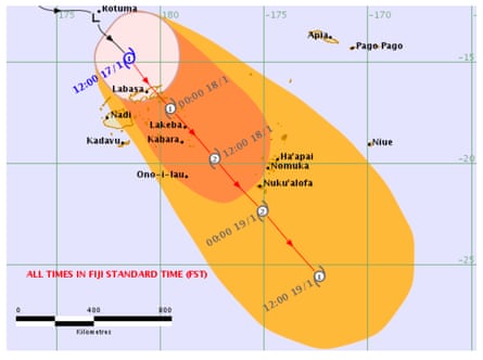 The Fiji meteorological service released a threat map showing the potential path of tropical cyclone Tino on Friday 17 January.