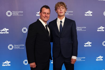 Lleyton and Cruz Hewitt at the Tennis Australia Newcombe medal earlier this month.