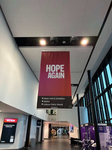 Banner with conference slogan at Labour’s conference in Liverpool