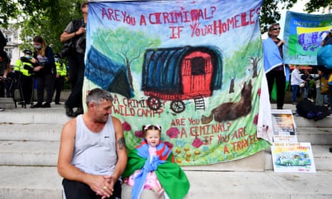 A demonstration of Roma, Gypsy and Traveller communities against the police, crime, sentencing and courts bill in London in July 2021.
