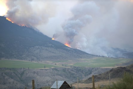 Smoke rising from fire at McKay Creek is seen from Lillooet, British Columbia, in June.