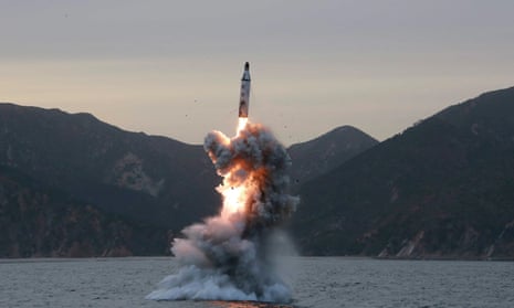 An undated photo released on 24 April 2016 shows a ballistic missile