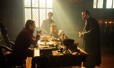 Sean Bean, left, as Thomas Cromwell, with Arthur Hughes as Matthew Shardlake, right, and Anthony Boyle, centre, as Jack Barak, in the Disney+ series Shardlake due to be screened this week.