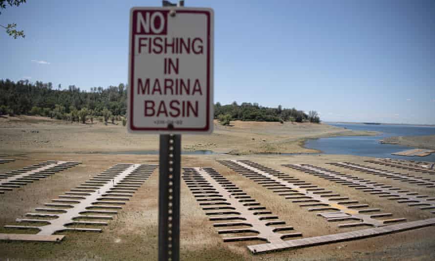 The empty boat docks are on land in Folsom Lake, California, which is at 37% of normal capacity amid a drought emergency in most of the state.