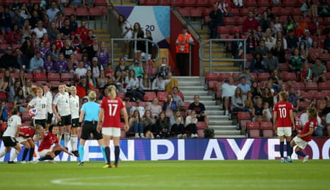 Norway’s Guro Reiten (right) scores her side’s fourth goal of the game from a free-kick.