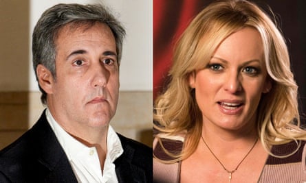 A composite photo of Michael Cohen and Stormy Daniels