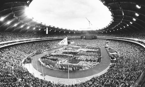 Athletes and fans fill the Olympic stadium in Montreal for the opening ceremony, 17 July 1976.