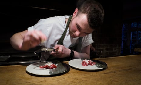 A chef prepares dish at the Black Swan in North Yorkshire.