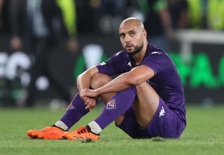 Fiorentina’s Sofyan Amrabat looks dejected