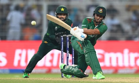Shakib Al Hasan of Bangladesh plays a shot.