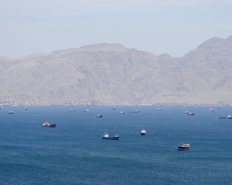 Vessels in the strait of Hormuz off Musandam, Oman, on Monday