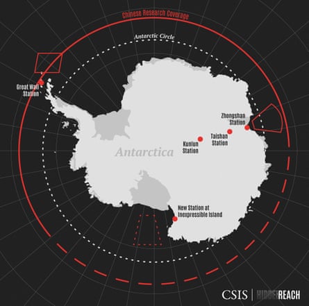 A map shows the locations of existing Chinese Antarctic stations and the Inexpressible Island site of a new station.