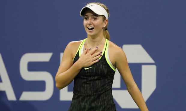 CiCi Bellis celebrates victory against Shelby Rogers