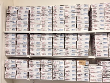 Boxes containing actors’ dental moulds in Archer’s Hollywood workshop.