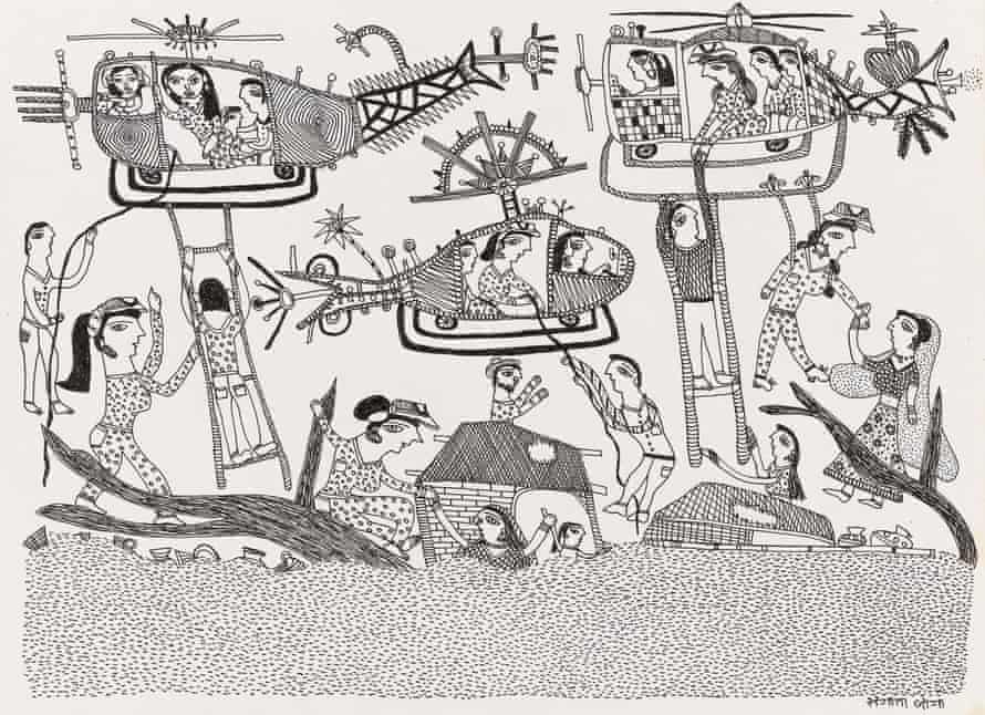Sangita Jogi’s ‘Women rescuers’ (2020), ink on paper.