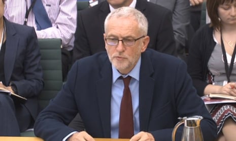 Jeremy Corbyn gives evidence to a parliamentary committee in July 2016 on the rise of antisemitism