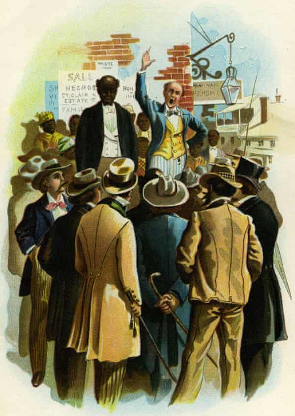 Une illustration de 1875 d'une vente aux enchères d'esclaves américains