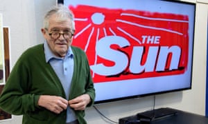 David Hockney with his redesign masthead for the Sun
