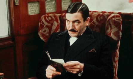 Albert Finney as the detective Hercule Poirot in the film Murder on the Orient Express (1974), directed by Sidney Lumet.