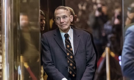 Physicist William Happer stands inside the elevator in the lobby of Trump Tower in New York, U.S., on Friday, Jan. 13, 2017. Happer, who is under consideration to be Trump’s science advisor, signed a letter asking him to withdraw from the UN Convention on Climate Change.