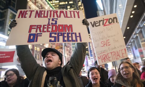 Demonstrators rally in support of net neutrality