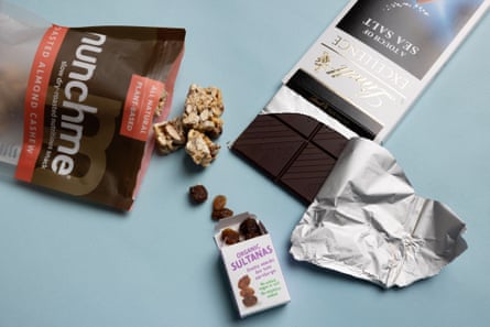 The Lindt chocolate is a ultra-processed while the Sultanas and Nunchme are not.