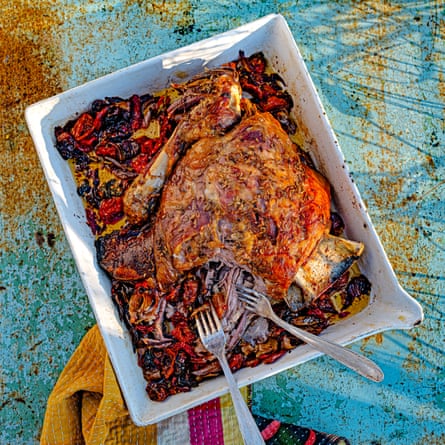 Lamb shoulder with charred salsa rossa.