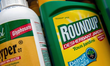 Bottles of pesticide including Monsanto’s Roundup