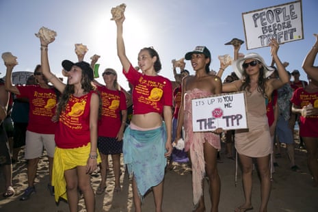 A protest in July 2015 in Hawaii, near the hotel where a Trans-Pacific Partnership meeting was being held.