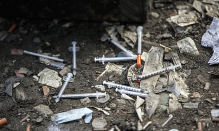 Used needles litter the ground in the Kensington section of Philadelphia on 2 February 2017.