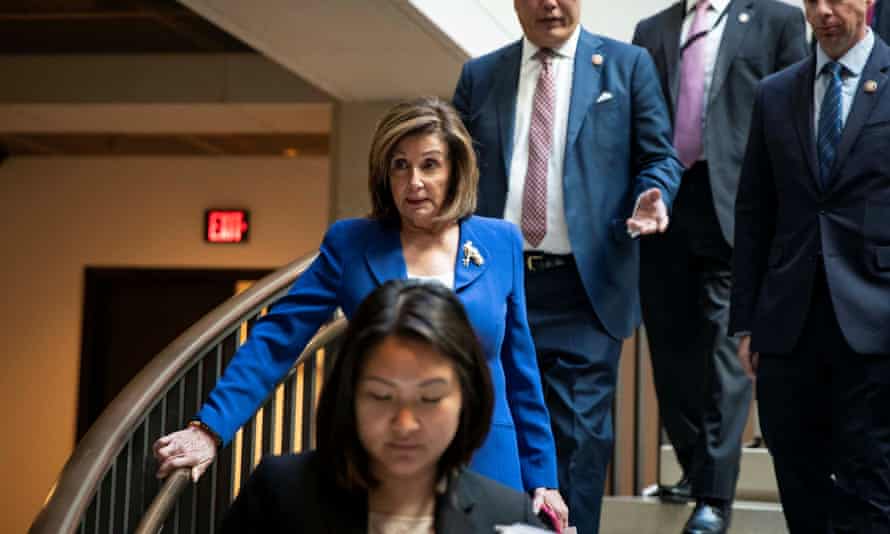 House Speaker Nancy Pelosi arrives for a briefing on Capitol Hill in Washington earlier today, on developments with Iran after attacks on US forces in Iraq
