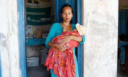 Niru Gharti Magar with her six-month-old daughter, Alisha, was born at the Bhimmapur health post in Bardiya