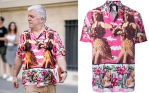 (From left) Tim Blanks; Hawaiian print shirt, now £176, No21 on Farfetch.