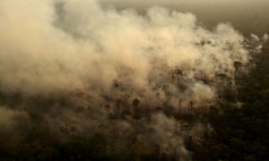 Smoke from a fire in an area of the Amazon rainforest near Porto Velho, Brazil.