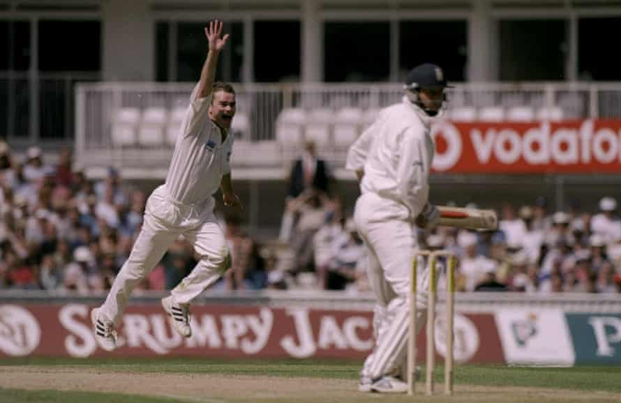 Dion Nash takes the wicket of opening batsman Mike Atherton at the Oval.