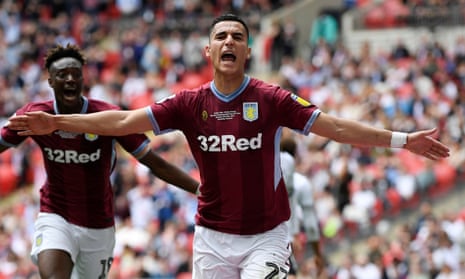 Anwar El Ghazi celebrates after scoring for Aston Villa in the Championship play-off final.