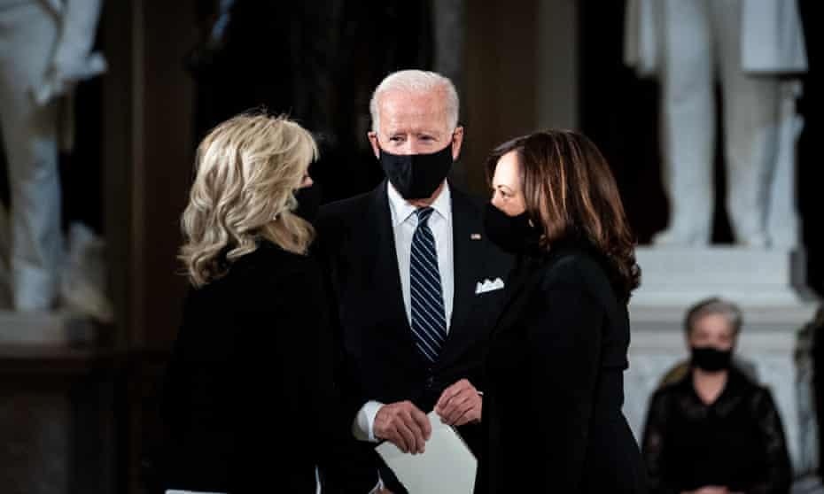 Joe Biden and his wife Jill with Kamala Harris in September, at the ceremony following the death of Ruth Bader Ginsburg.