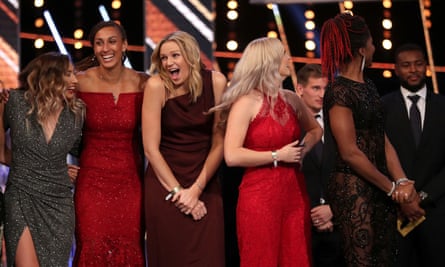 Members of England’s netball team react after winning the moment of the year Award during the BBC sports personality of the year on Sunday.