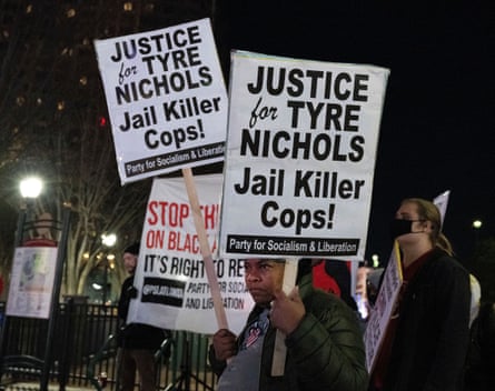 Civil and human rights activists gather to protest Tyre Nichols’s death.
